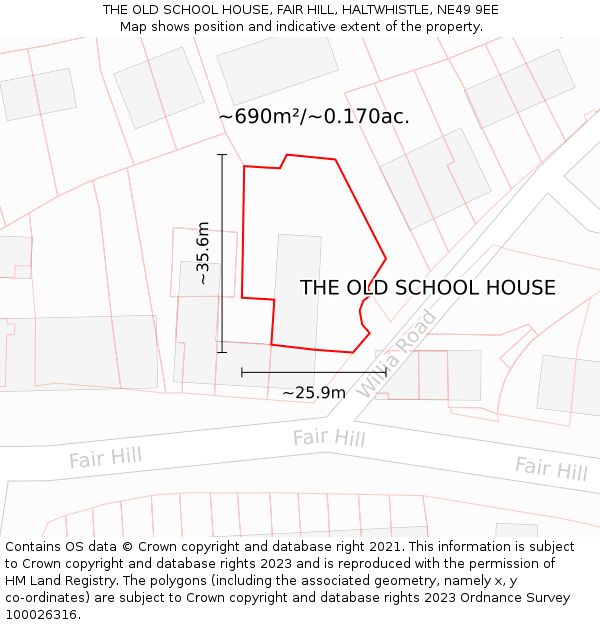 THE OLD SCHOOL HOUSE, FAIR HILL, HALTWHISTLE, NE49 9EE: Plot and title map