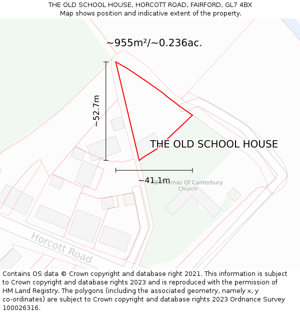 THE OLD SCHOOL HOUSE, HORCOTT ROAD, FAIRFORD, GL7 4BX: Plot and title map
