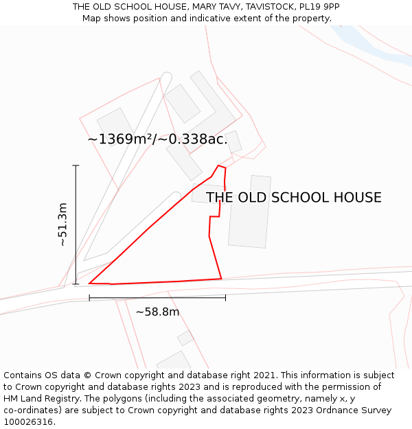THE OLD SCHOOL HOUSE, MARY TAVY, TAVISTOCK, PL19 9PP: Plot and title map