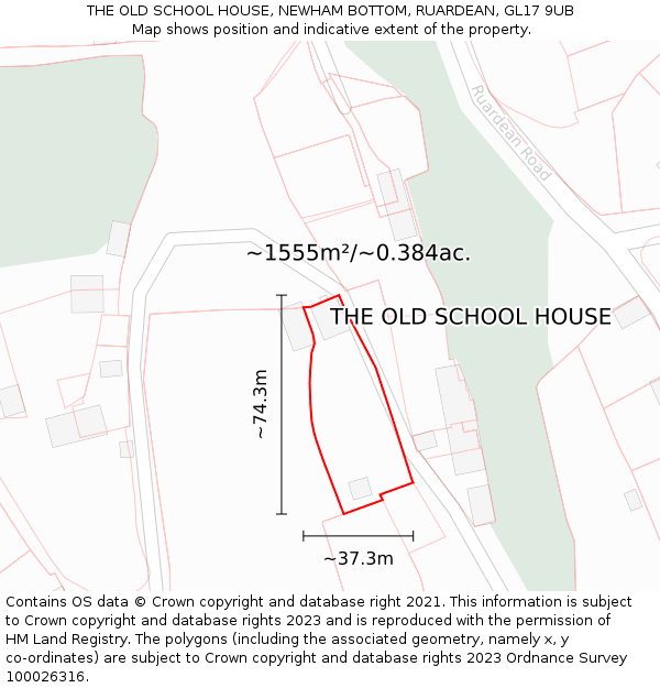 THE OLD SCHOOL HOUSE, NEWHAM BOTTOM, RUARDEAN, GL17 9UB: Plot and title map