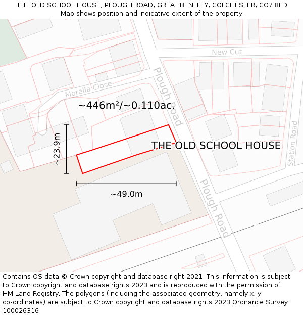THE OLD SCHOOL HOUSE, PLOUGH ROAD, GREAT BENTLEY, COLCHESTER, CO7 8LD: Plot and title map