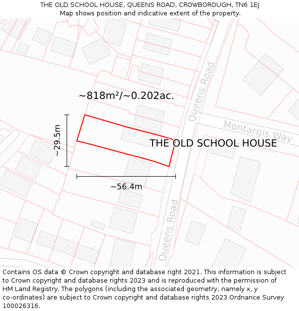 THE OLD SCHOOL HOUSE, QUEENS ROAD, CROWBOROUGH, TN6 1EJ: Plot and title map