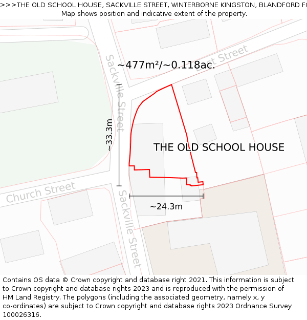 THE OLD SCHOOL HOUSE, SACKVILLE STREET, WINTERBORNE KINGSTON, BLANDFORD FORUM, DT11 9BJ: Plot and title map