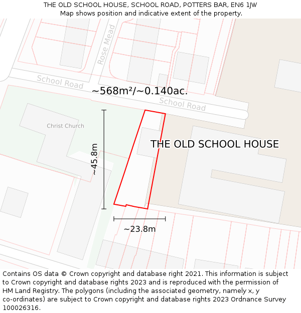 THE OLD SCHOOL HOUSE, SCHOOL ROAD, POTTERS BAR, EN6 1JW: Plot and title map