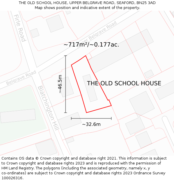 THE OLD SCHOOL HOUSE, UPPER BELGRAVE ROAD, SEAFORD, BN25 3AD: Plot and title map