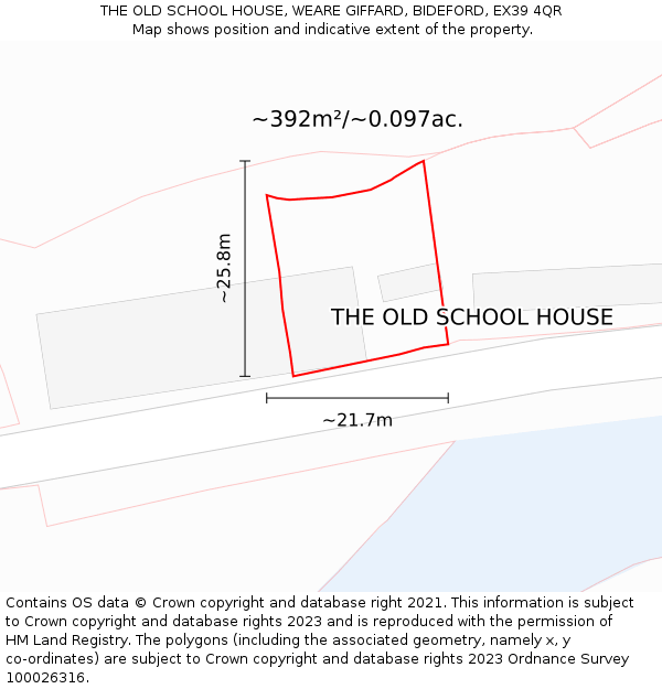 THE OLD SCHOOL HOUSE, WEARE GIFFARD, BIDEFORD, EX39 4QR: Plot and title map