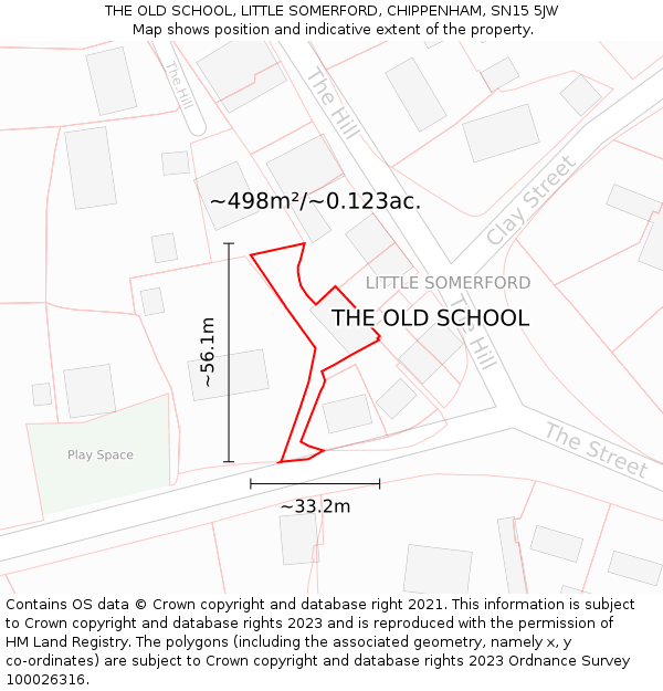 THE OLD SCHOOL, LITTLE SOMERFORD, CHIPPENHAM, SN15 5JW: Plot and title map