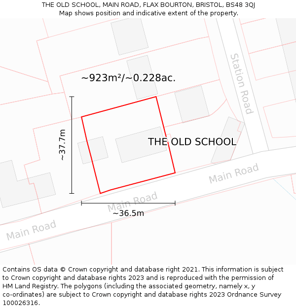 THE OLD SCHOOL, MAIN ROAD, FLAX BOURTON, BRISTOL, BS48 3QJ: Plot and title map