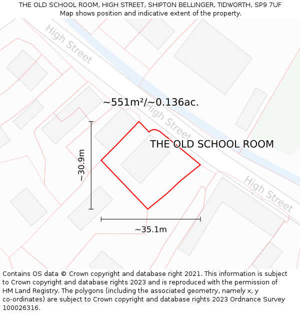 THE OLD SCHOOL ROOM, HIGH STREET, SHIPTON BELLINGER, TIDWORTH, SP9 7UF: Plot and title map