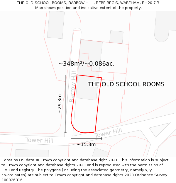 THE OLD SCHOOL ROOMS, BARROW HILL, BERE REGIS, WAREHAM, BH20 7JB: Plot and title map
