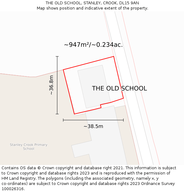 THE OLD SCHOOL, STANLEY, CROOK, DL15 9AN: Plot and title map