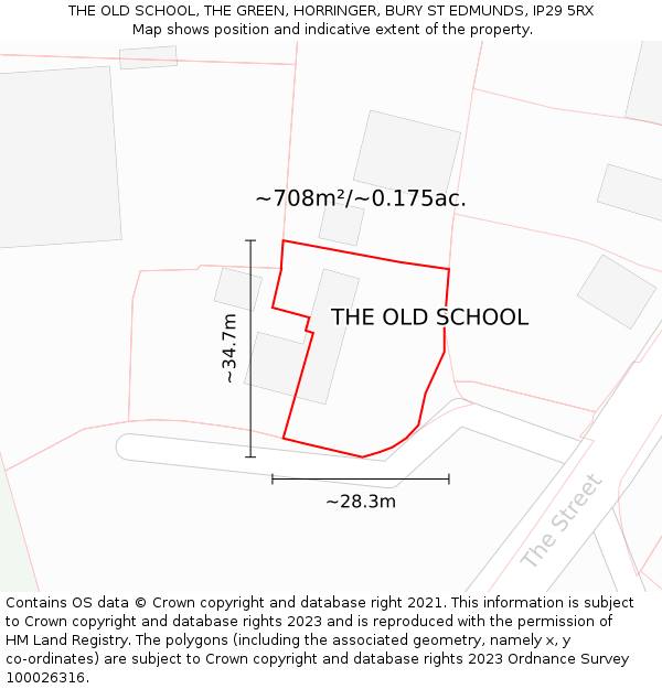 THE OLD SCHOOL, THE GREEN, HORRINGER, BURY ST EDMUNDS, IP29 5RX: Plot and title map