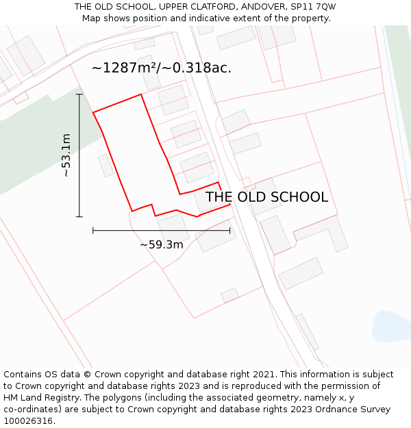 THE OLD SCHOOL, UPPER CLATFORD, ANDOVER, SP11 7QW: Plot and title map