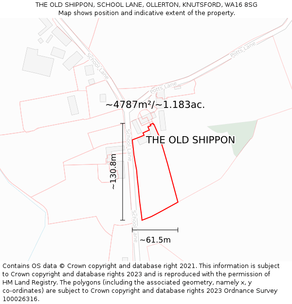 THE OLD SHIPPON, SCHOOL LANE, OLLERTON, KNUTSFORD, WA16 8SG: Plot and title map