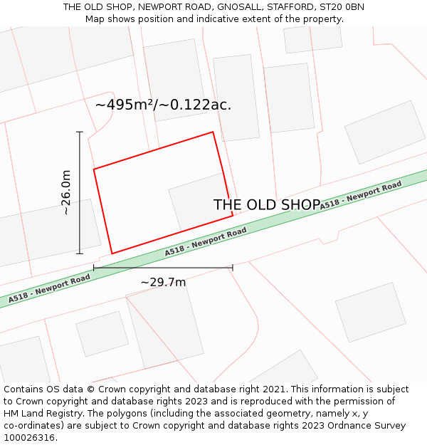 THE OLD SHOP, NEWPORT ROAD, GNOSALL, STAFFORD, ST20 0BN: Plot and title map
