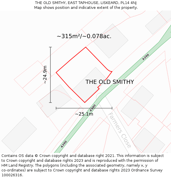 THE OLD SMITHY, EAST TAPHOUSE, LISKEARD, PL14 4NJ: Plot and title map