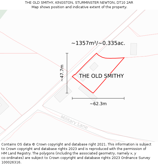 THE OLD SMITHY, KINGSTON, STURMINSTER NEWTON, DT10 2AR: Plot and title map