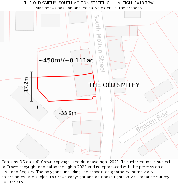 THE OLD SMITHY, SOUTH MOLTON STREET, CHULMLEIGH, EX18 7BW: Plot and title map