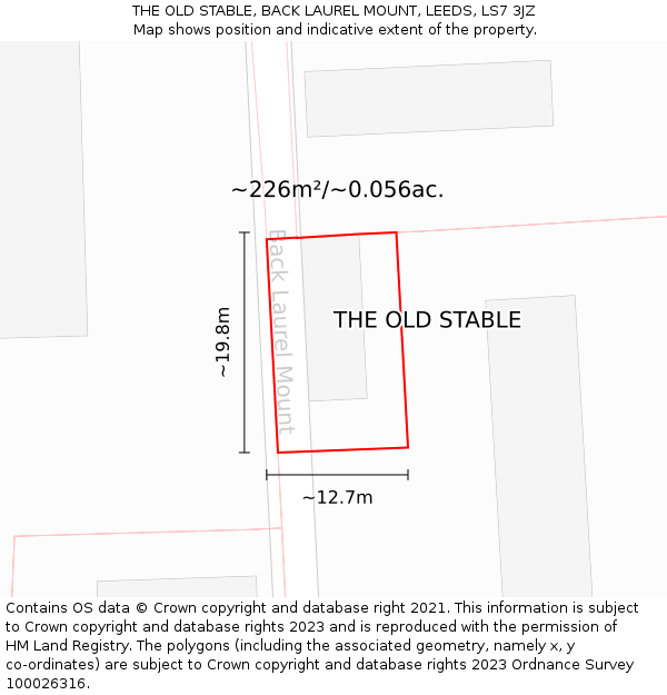 THE OLD STABLE, BACK LAUREL MOUNT, LEEDS, LS7 3JZ: Plot and title map