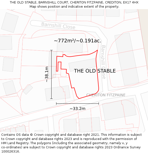 THE OLD STABLE, BARNSHILL COURT, CHERITON FITZPAINE, CREDITON, EX17 4HX: Plot and title map