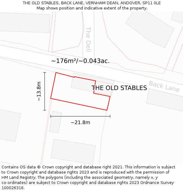 THE OLD STABLES, BACK LANE, VERNHAM DEAN, ANDOVER, SP11 0LE: Plot and title map