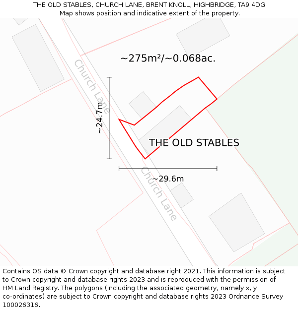 THE OLD STABLES, CHURCH LANE, BRENT KNOLL, HIGHBRIDGE, TA9 4DG: Plot and title map