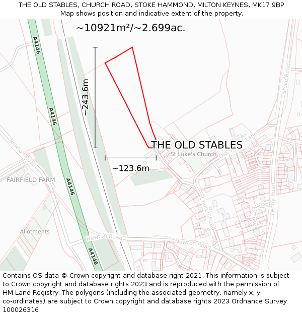 THE OLD STABLES, CHURCH ROAD, STOKE HAMMOND, MILTON KEYNES, MK17 9BP: Plot and title map