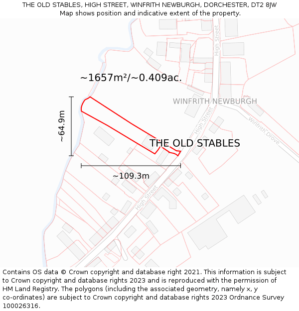 THE OLD STABLES, HIGH STREET, WINFRITH NEWBURGH, DORCHESTER, DT2 8JW: Plot and title map