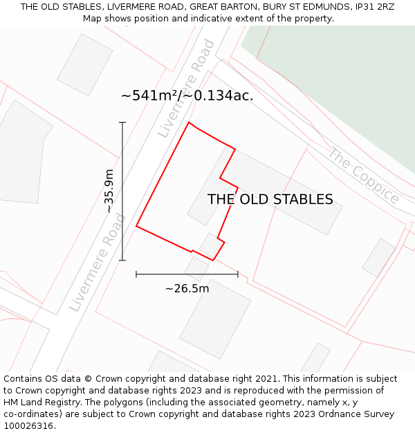 THE OLD STABLES, LIVERMERE ROAD, GREAT BARTON, BURY ST EDMUNDS, IP31 2RZ: Plot and title map