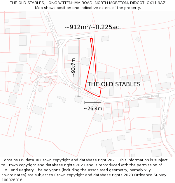 THE OLD STABLES, LONG WITTENHAM ROAD, NORTH MORETON, DIDCOT, OX11 9AZ: Plot and title map