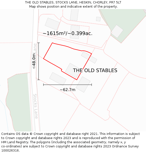 THE OLD STABLES, STOCKS LANE, HESKIN, CHORLEY, PR7 5LT: Plot and title map