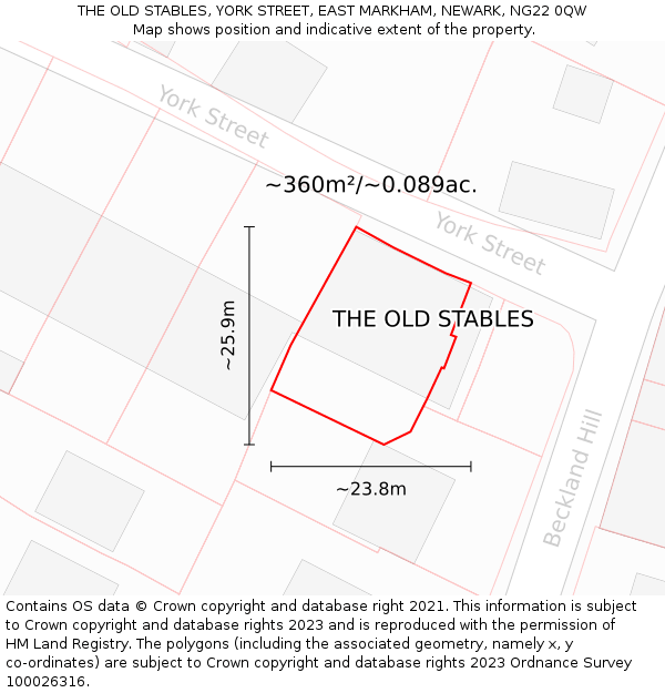 THE OLD STABLES, YORK STREET, EAST MARKHAM, NEWARK, NG22 0QW: Plot and title map