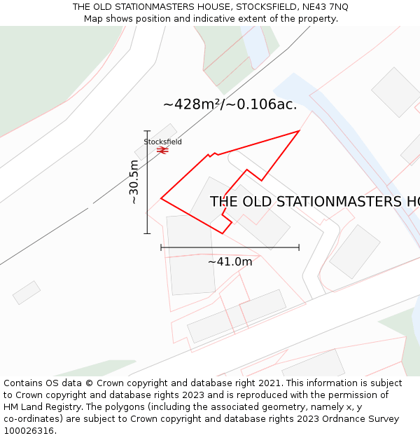 THE OLD STATIONMASTERS HOUSE, STOCKSFIELD, NE43 7NQ: Plot and title map