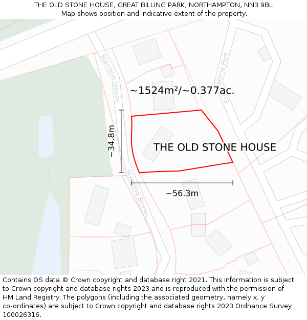 THE OLD STONE HOUSE, GREAT BILLING PARK, NORTHAMPTON, NN3 9BL: Plot and title map