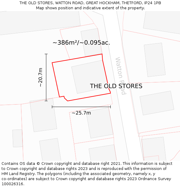 THE OLD STORES, WATTON ROAD, GREAT HOCKHAM, THETFORD, IP24 1PB: Plot and title map