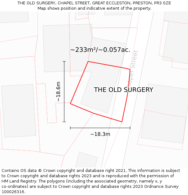 THE OLD SURGERY, CHAPEL STREET, GREAT ECCLESTON, PRESTON, PR3 0ZE: Plot and title map