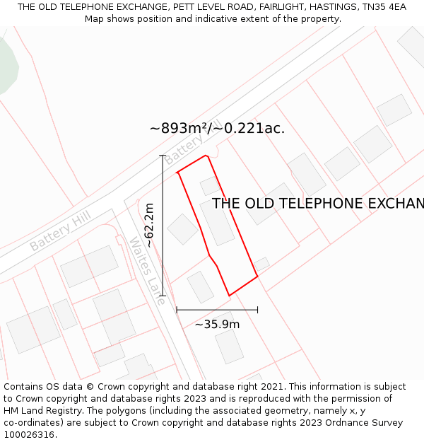 THE OLD TELEPHONE EXCHANGE, PETT LEVEL ROAD, FAIRLIGHT, HASTINGS, TN35 4EA: Plot and title map