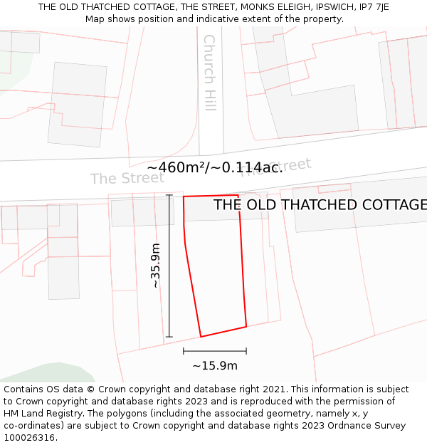 THE OLD THATCHED COTTAGE, THE STREET, MONKS ELEIGH, IPSWICH, IP7 7JE: Plot and title map
