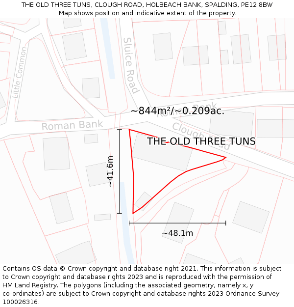 THE OLD THREE TUNS, CLOUGH ROAD, HOLBEACH BANK, SPALDING, PE12 8BW: Plot and title map