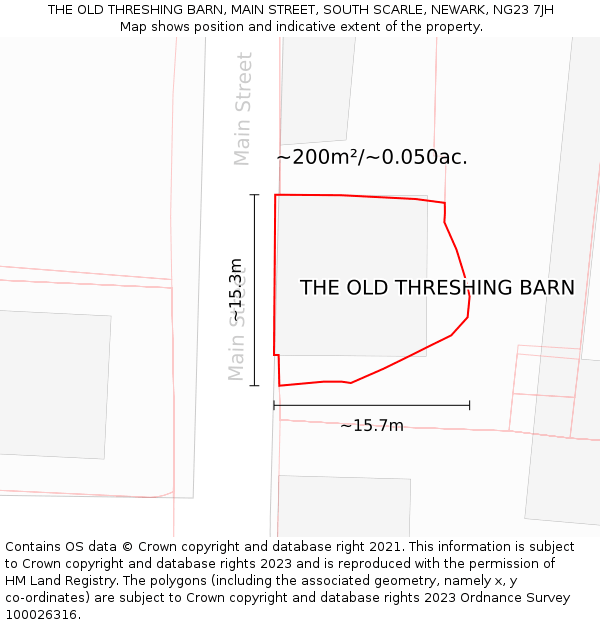 THE OLD THRESHING BARN, MAIN STREET, SOUTH SCARLE, NEWARK, NG23 7JH: Plot and title map