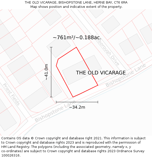 THE OLD VICARAGE, BISHOPSTONE LANE, HERNE BAY, CT6 6RA: Plot and title map