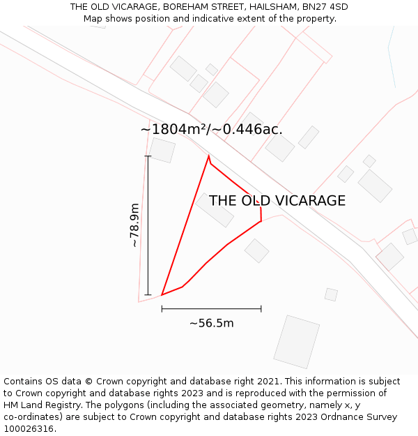 THE OLD VICARAGE, BOREHAM STREET, HAILSHAM, BN27 4SD: Plot and title map