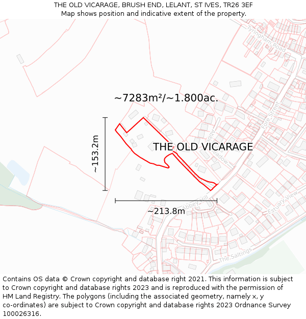 THE OLD VICARAGE, BRUSH END, LELANT, ST IVES, TR26 3EF: Plot and title map