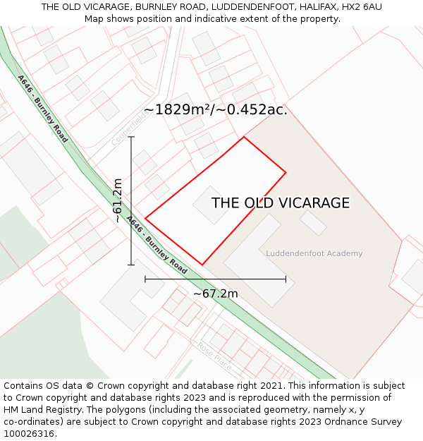 THE OLD VICARAGE, BURNLEY ROAD, LUDDENDENFOOT, HALIFAX, HX2 6AU: Plot and title map