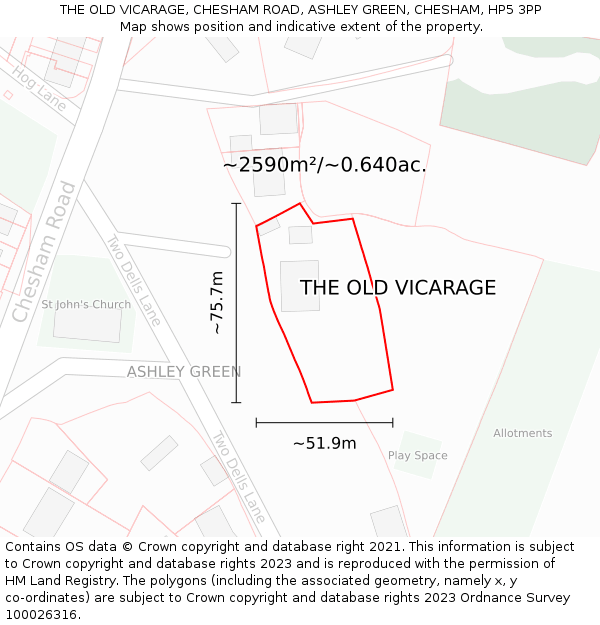 THE OLD VICARAGE, CHESHAM ROAD, ASHLEY GREEN, CHESHAM, HP5 3PP: Plot and title map