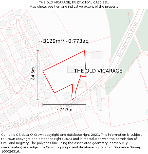 THE OLD VICARAGE, FRIZINGTON, CA26 3SU: Plot and title map