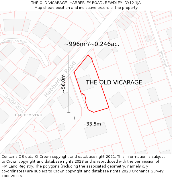THE OLD VICARAGE, HABBERLEY ROAD, BEWDLEY, DY12 1JA: Plot and title map