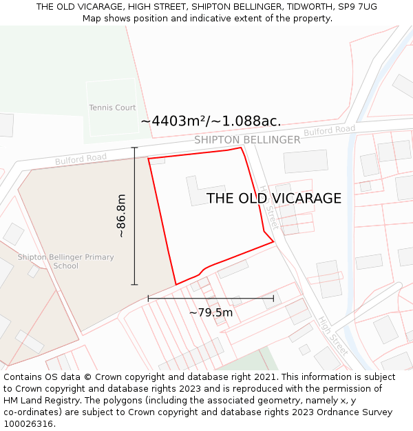 THE OLD VICARAGE, HIGH STREET, SHIPTON BELLINGER, TIDWORTH, SP9 7UG: Plot and title map