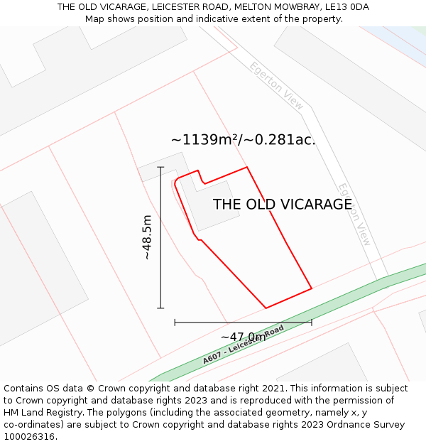 THE OLD VICARAGE, LEICESTER ROAD, MELTON MOWBRAY, LE13 0DA: Plot and title map