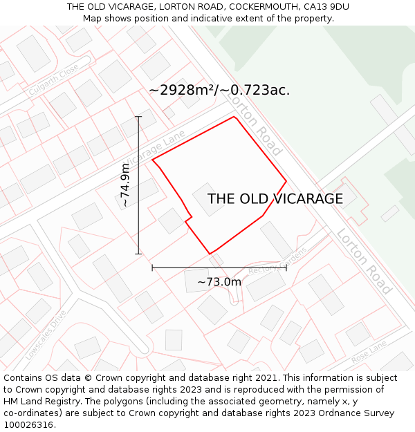 THE OLD VICARAGE, LORTON ROAD, COCKERMOUTH, CA13 9DU: Plot and title map